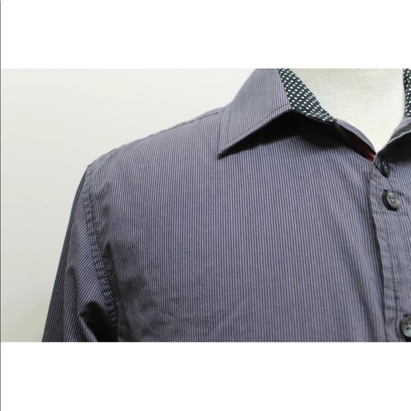 Vroom and Dreesmann Men Long Sleeve Shirt Polo Striped Dark Gray Small Cotton - Picture 9 of 12